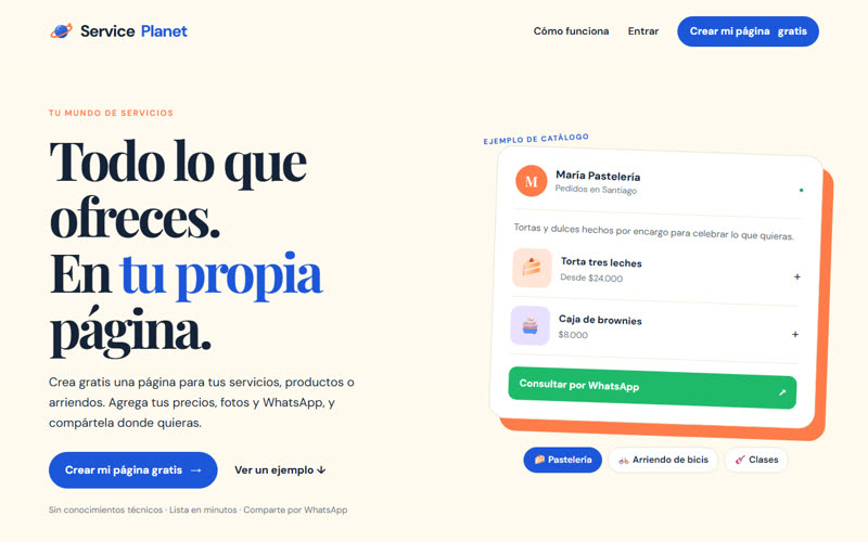 Captura del sitio Service Planet
